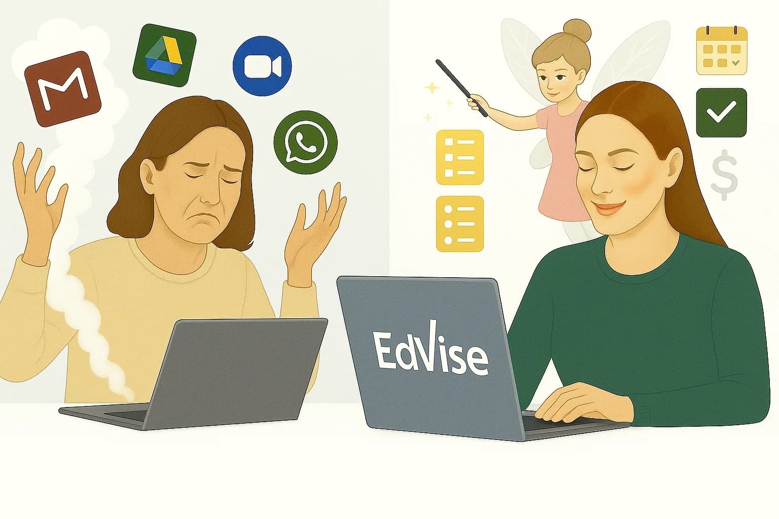 Панель управления Edvise с расписанием, созданием уроков с ИИ, интерактивной доской и автоматическими отчётами на единой платформе